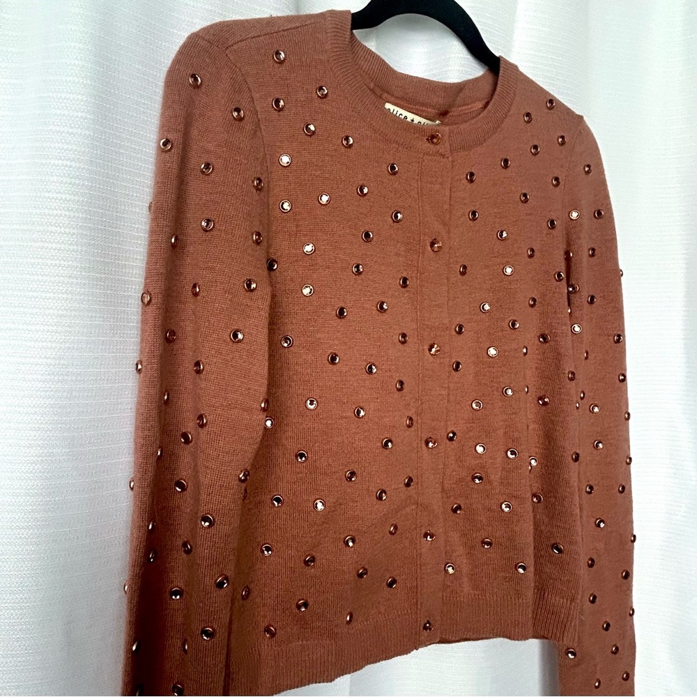 Alice + Olivia - Brown Embellished Button Up Cardigan